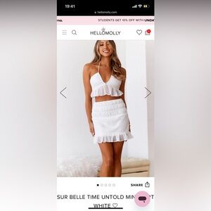 NWT white set perfect for bachelorette!! Size Small. Never worn